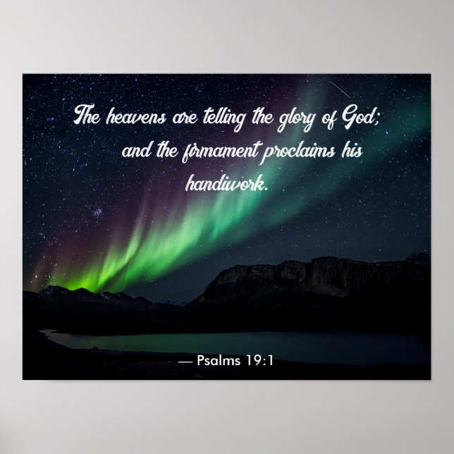 Poster Salmo 19:1 Aurora Borealis e Estrelas (Frente)
