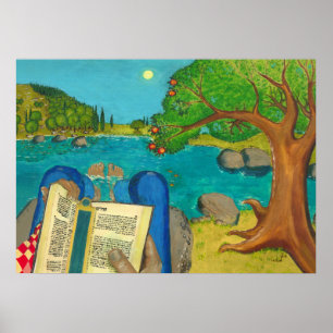 Poster Salmo 1 em pinturas cristãs judaicas de Bíblia heb