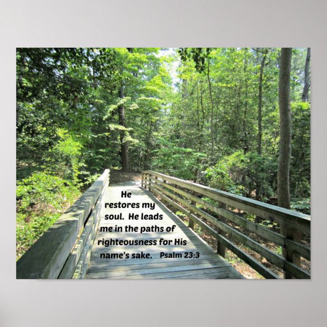 Póster Salmo 23:3 Ele restaura minha alma, Ele me conduz  (Frente)
