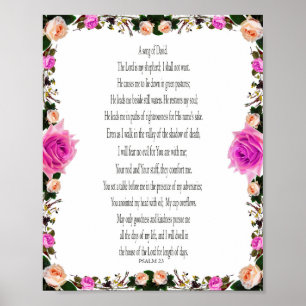 Poster Salmo 23, Cartaz de papel com borda floral roxa