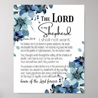 Poster Salmo 23 O Senhor é o meu Pastor Azul Flores