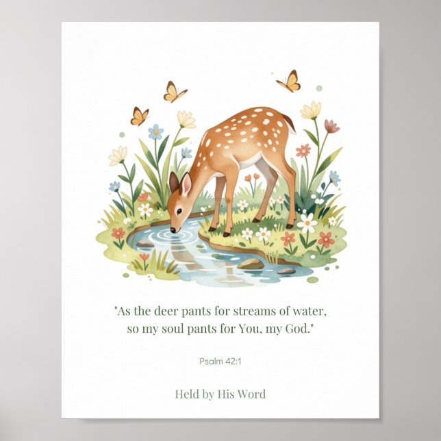 Poster Salmo 42:1 Arte Cristã de Parede com Cervo – Como  (Frente)