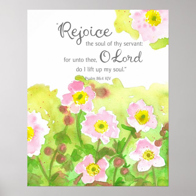 Poster Salmo 86 Escritura Versículo Bíblico Flores Rosa (Frente)