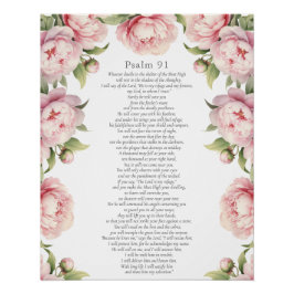 Póster Salmo 91 Escritura Verso Bíblico Floral Rubor