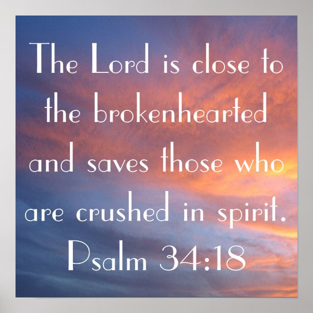 Poster Salmo verso da bíblia 34:18 pôr do sol (Frente)