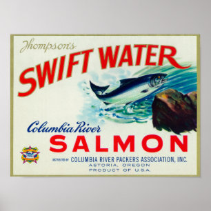 Poster Salmões rápidos da água de Astoria, Oregon - de