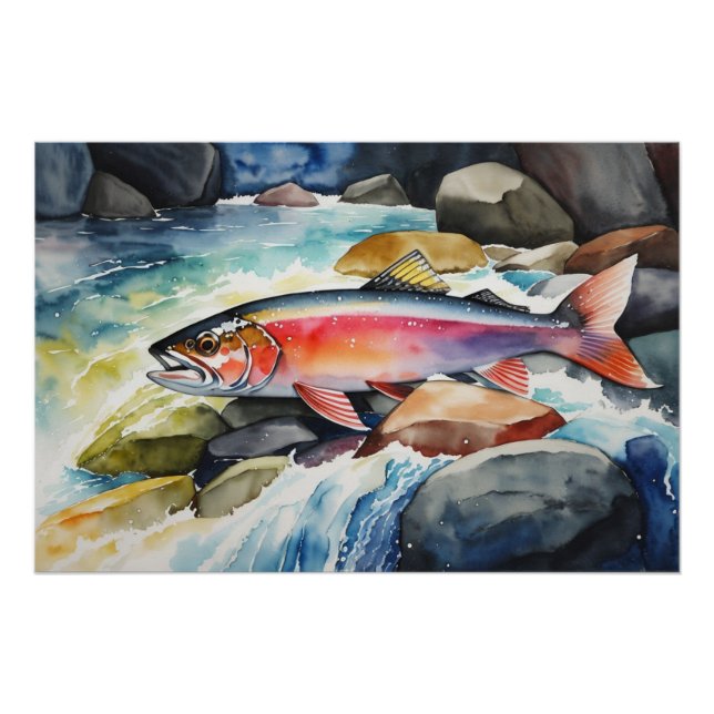 Póster *~* Salmon Men Gift AP49 River Stream (Frente)