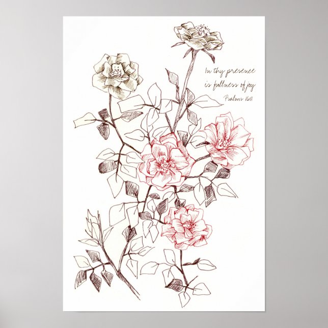 Poster Salmos 16:11 Escritura Versículo Bíblico Flores de (Frente)