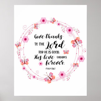 Poster Salms Bíblia Verse Christian Dê Obrigados Floral