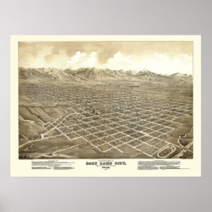 Póster Salt Lake City, mapa panorâmico de UT - 1875