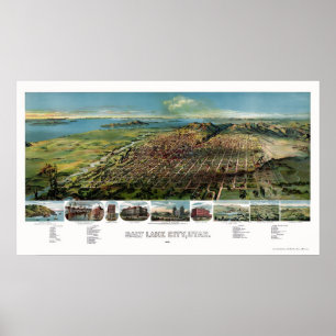 Póster Salt Lake City, mapa panorâmico de UT - 1891
