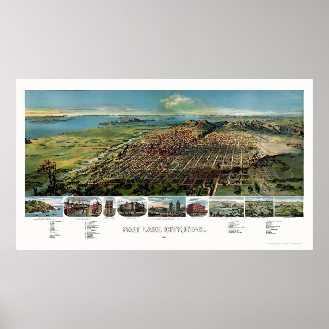 Póster Salt Lake City, UT Panorâmica - 1891 (Frente)