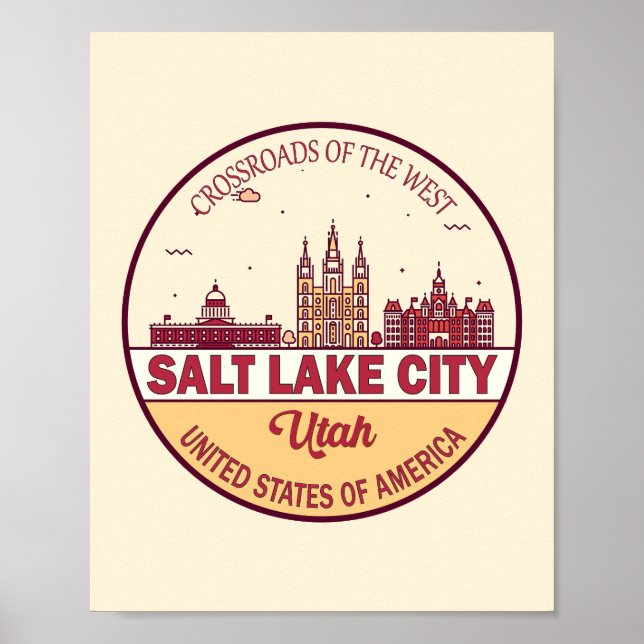 Poster Salt Lake City Utah Cidade Skyline Emblem (Frente)