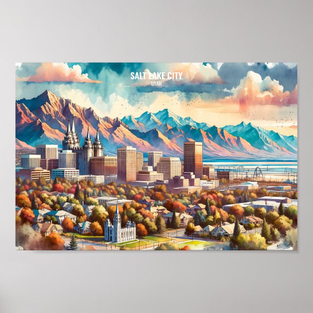 Poster Salt Lake City Utah EUA Viagem Places aqucolor (Frente)