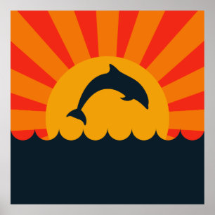 Póster Saltar do golfinho da ilustração da água