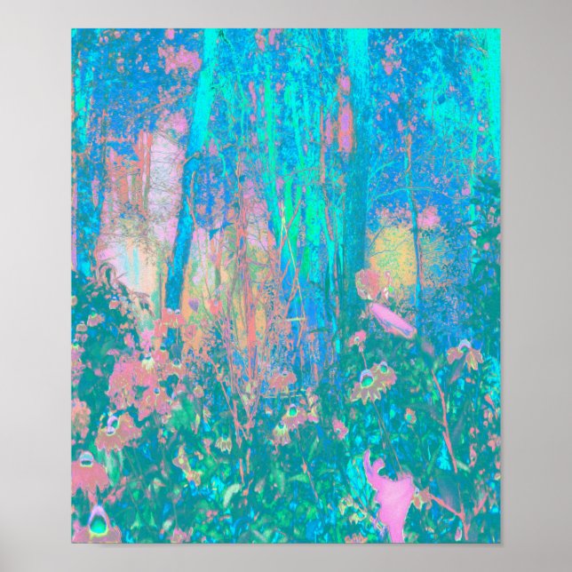 Poster Salto de Aqua Trippy com flores psicodélicas (Frente)