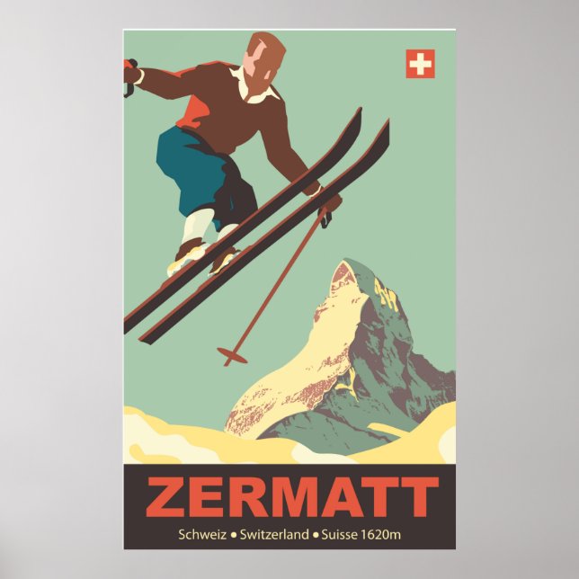 Poster Salto de Esqui em Zermatt, Suiça (Frente)