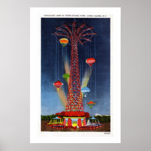 Póster Salto de pára-quedas de Coney Island do vintage