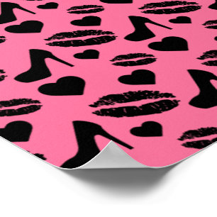 Poster Saltos Pretos Beijos Lábios Feminino Maquiagem Cor