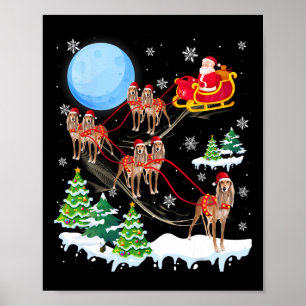 Poster Saluki Reindeer Cachorro de Natal Andando Santa Ha