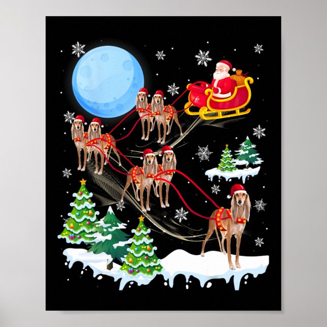 Poster Saluki Reindeer Cachorro de Natal Andando Santa Ha (Frente)