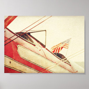 Poster "Salute" Avião Antiquado Vermelho