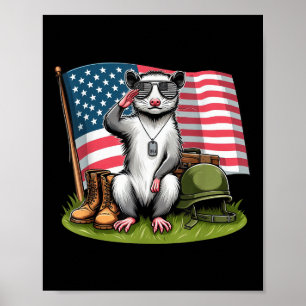 Poster Salute Possum American Flag Memorial Day 4th O