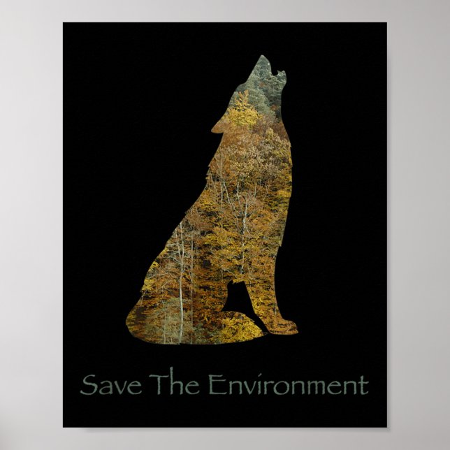 Poster Salvamento Ambiental Do Lobo Ambiente Silhouette (Frente)