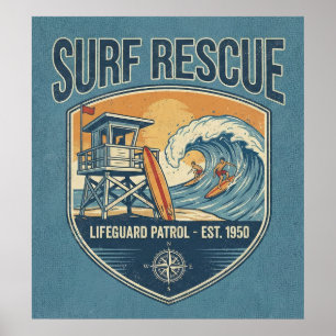 Poster Salvamento de Surf Patrulha de Salvamento Est 1950