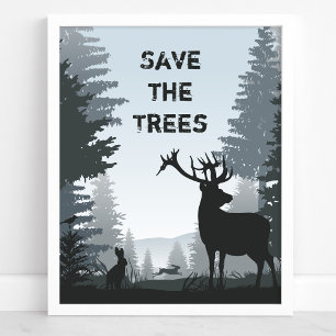 Poster Salvar As Árvores Animais Florestais Ambiente