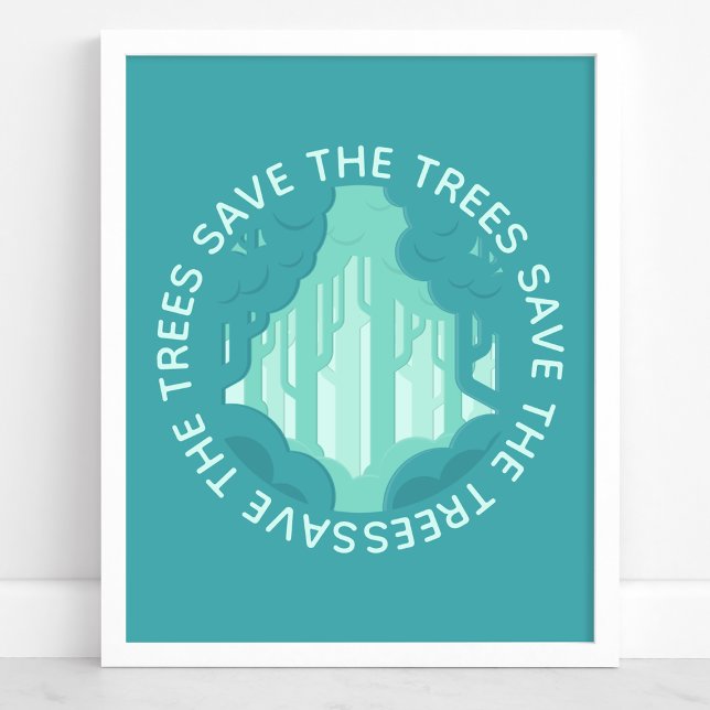 Poster Salvar As Árvores Azul-Celeste Circular Floresta E (Criador carregado)
