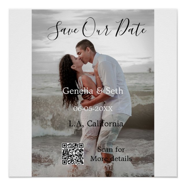 Póster Salve a data simples código de QR mínimo detalhes  (Frente)