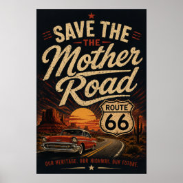 Poster Salve a Rota 66 dos Carros Clássicos 