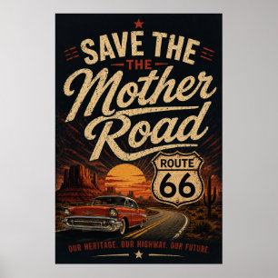 Poster Salve a Rota 66 dos Carros Clássicos 