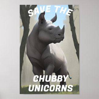 Poster Salve O Chubby Unicorns" Engraçado
