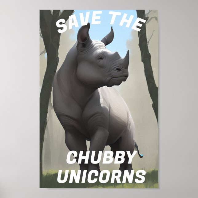 Poster Salve O Chubby Unicorns" Engraçado (Frente)