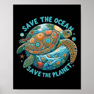 Poster Salve O Oceano Salvar A Tartaruga Do Mar De Cuta P