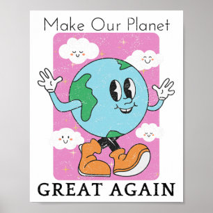 Poster Salve O Planeta Reciclar Engraçado Vintage No Dia