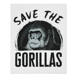 Póster Salve os Gorilas Gorila Ameaçado de Extinção