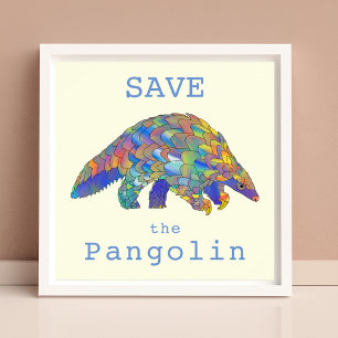 Poster Salve Pangolin Animal Colorido Arte Azul