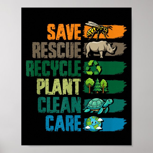 Poster Salve resgate recicle planta limpa cuida dia da te (Frente)
