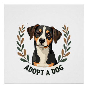 Póster Salve Uma Vida Adote um Cachorro Ilustração Vintag