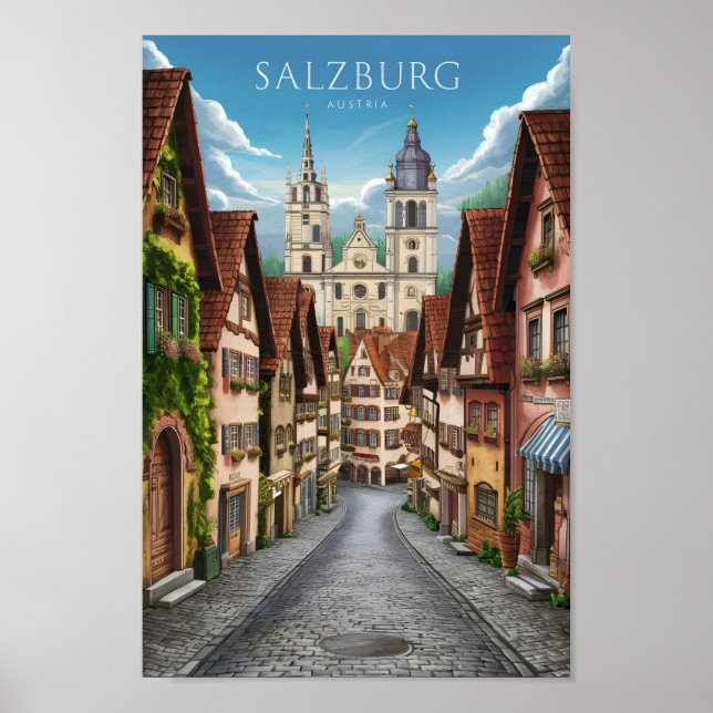 Poster Salzburg Austria Vintage Art Famage Viagem (Frente)