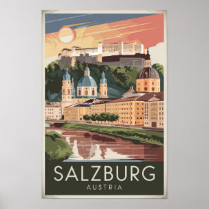 Poster Salzburgo Ilustração de Viagem de Arte Vintage Áus