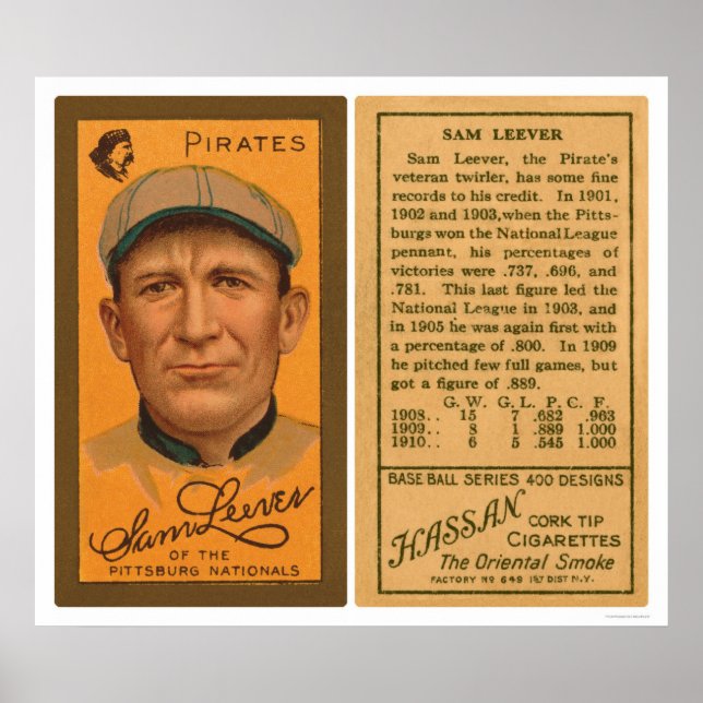 Poster Sam Leever Pirates Baseball 1911 (Frente)