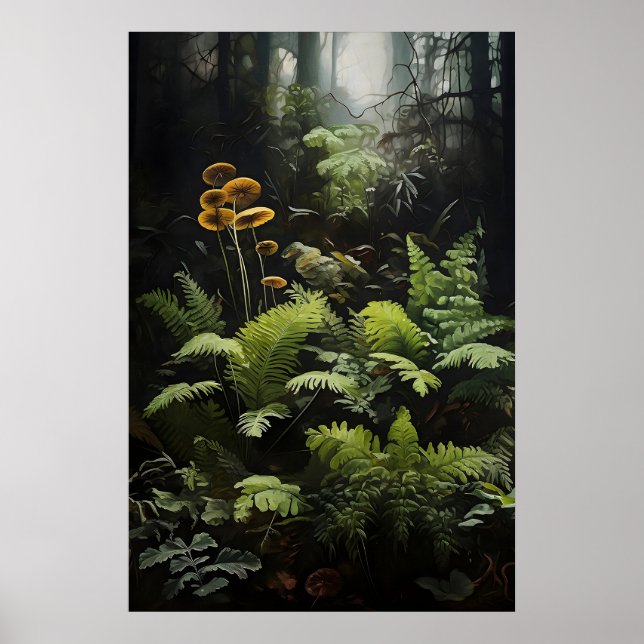 Poster Samambaia e Cogumelos da Floresta Profunda, Flores (Frente)