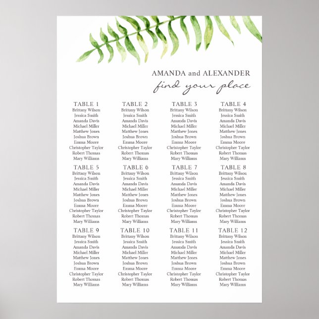 Poster Samambaia em aquarela. Gráfico de assentos de casa (Frente)