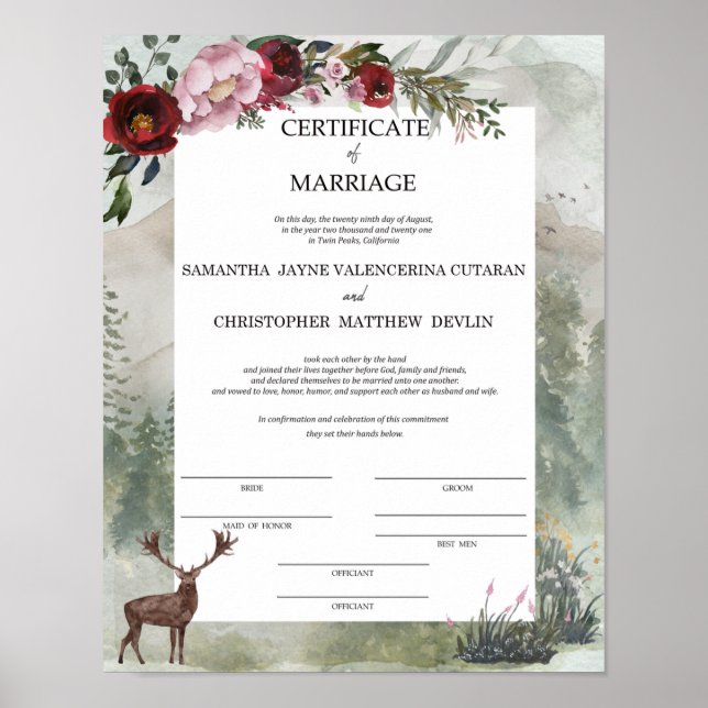 Poster Samantha e Chris Certificate of Casamento (Frente)