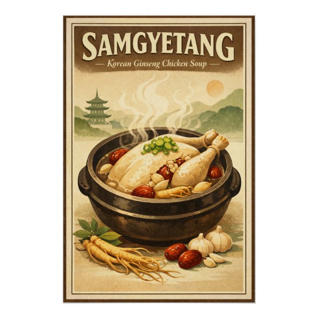 Póster Samgyetang, frango com ginseng tradicional coreano (Frente)