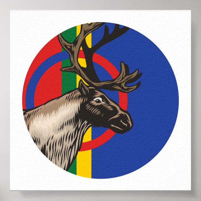 Poster Sami Reindeer Bandeira Nacional de Saami (Frente)